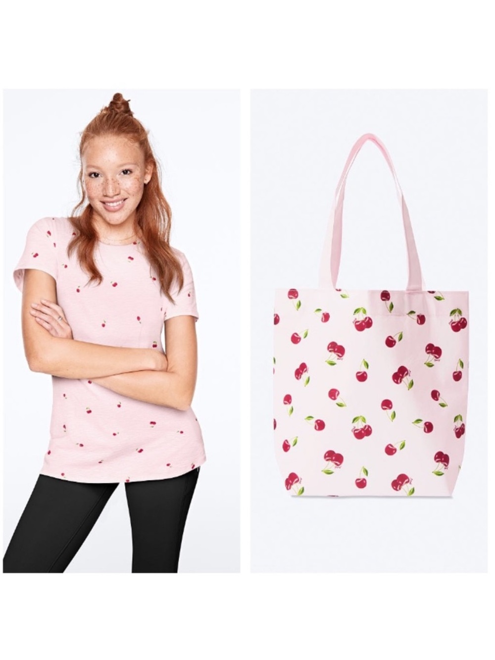 VS Pink Cherry Print Tee & Tote Bag